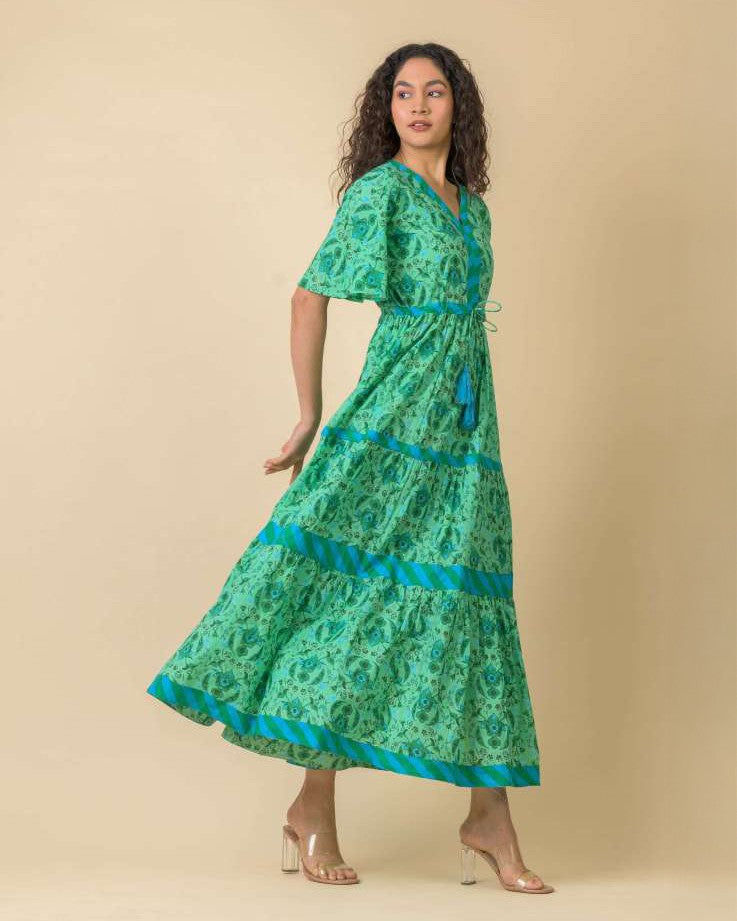 Chocolate Short Sleeve Tiered Maxi Dress - Crescent Green