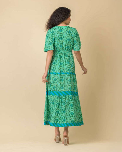 Chocolate Short Sleeve Tiered Maxi Dress - Crescent Green