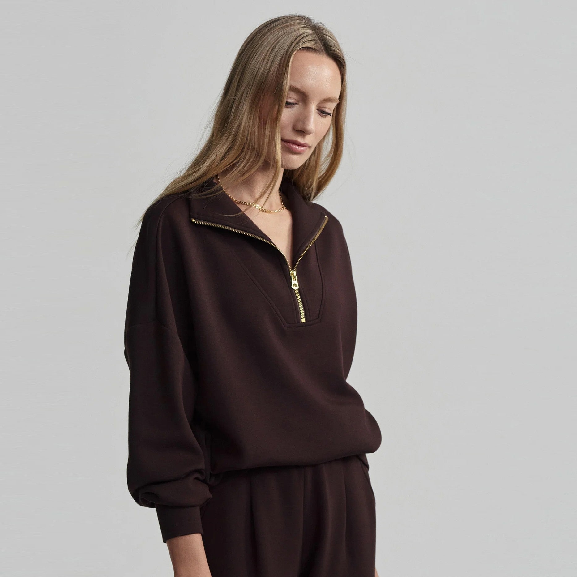 Hawley Half Zip Sweat - Coffee Bean