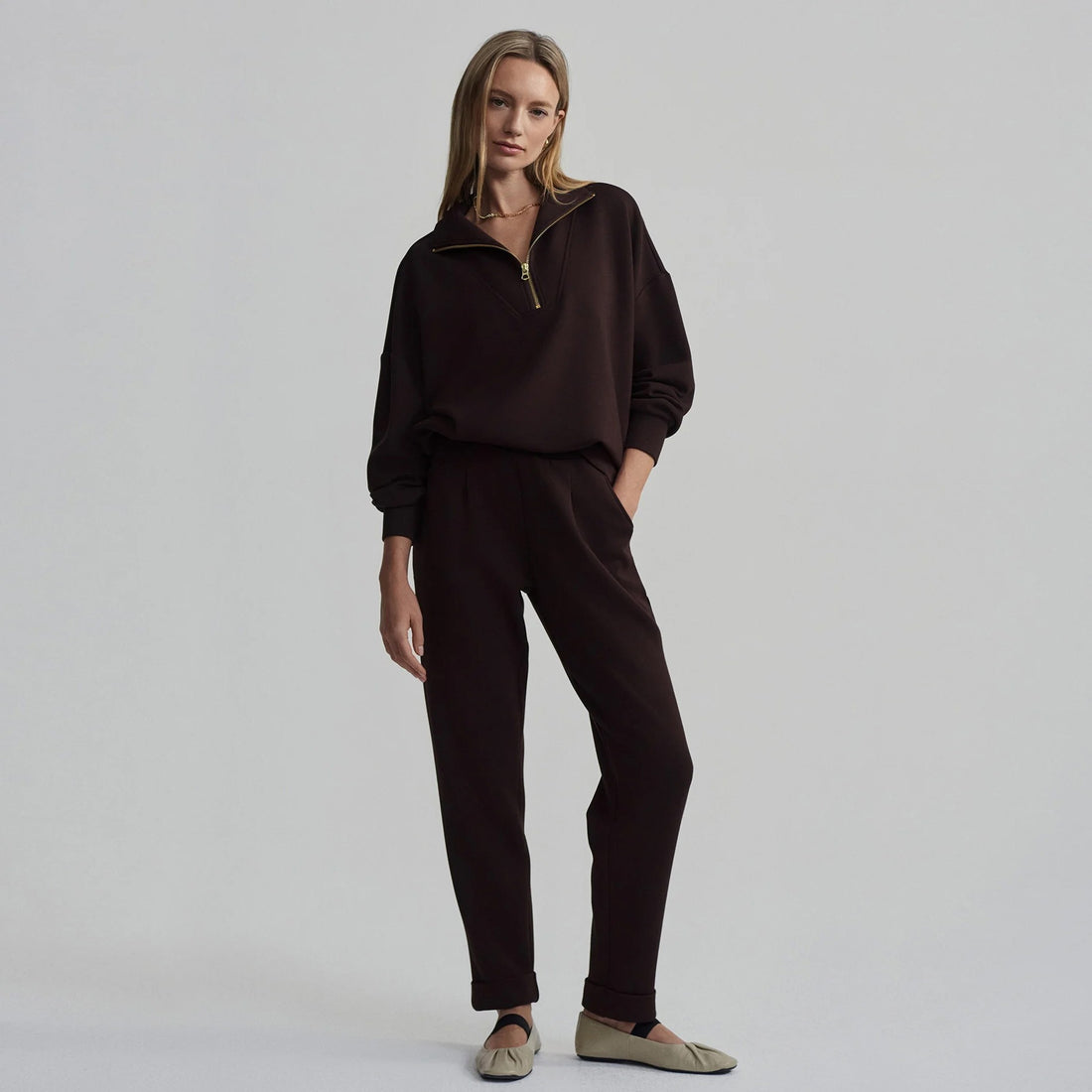 Hawley Half Zip Sweat - Coffee Bean