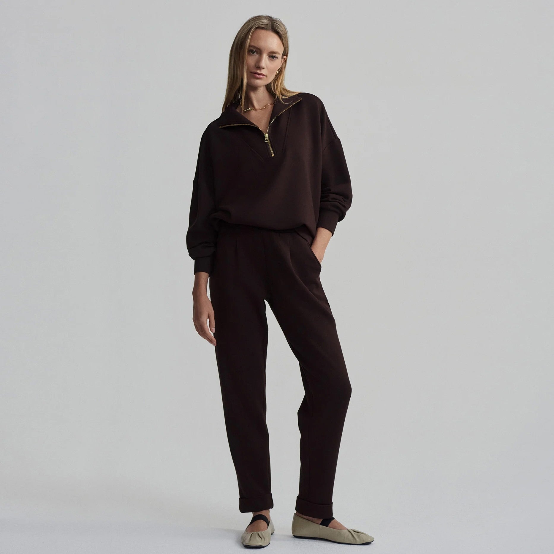 Hawley Half Zip Sweat - Coffee Bean