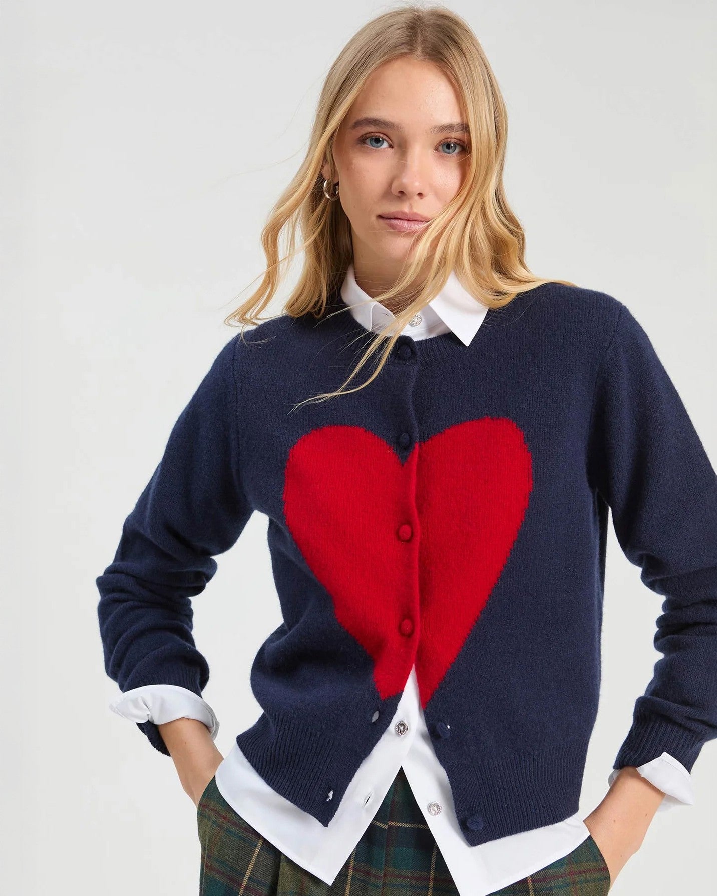 Heart Knit Cardigan - Navy