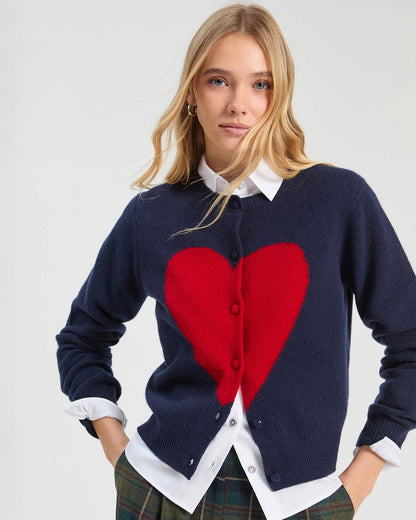 Heart Knit Cardigan - Navy