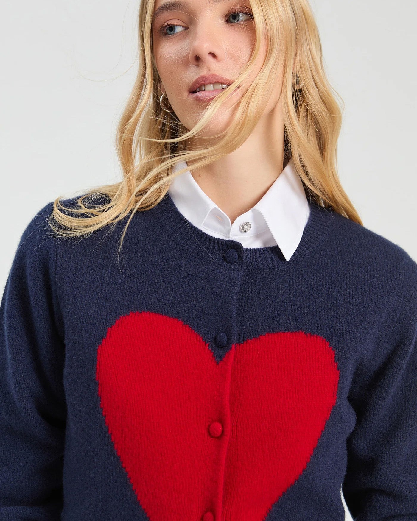 Heart Knit Cardigan - Navy