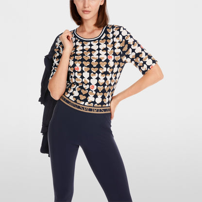 Heart Print T-Shirt - Navy