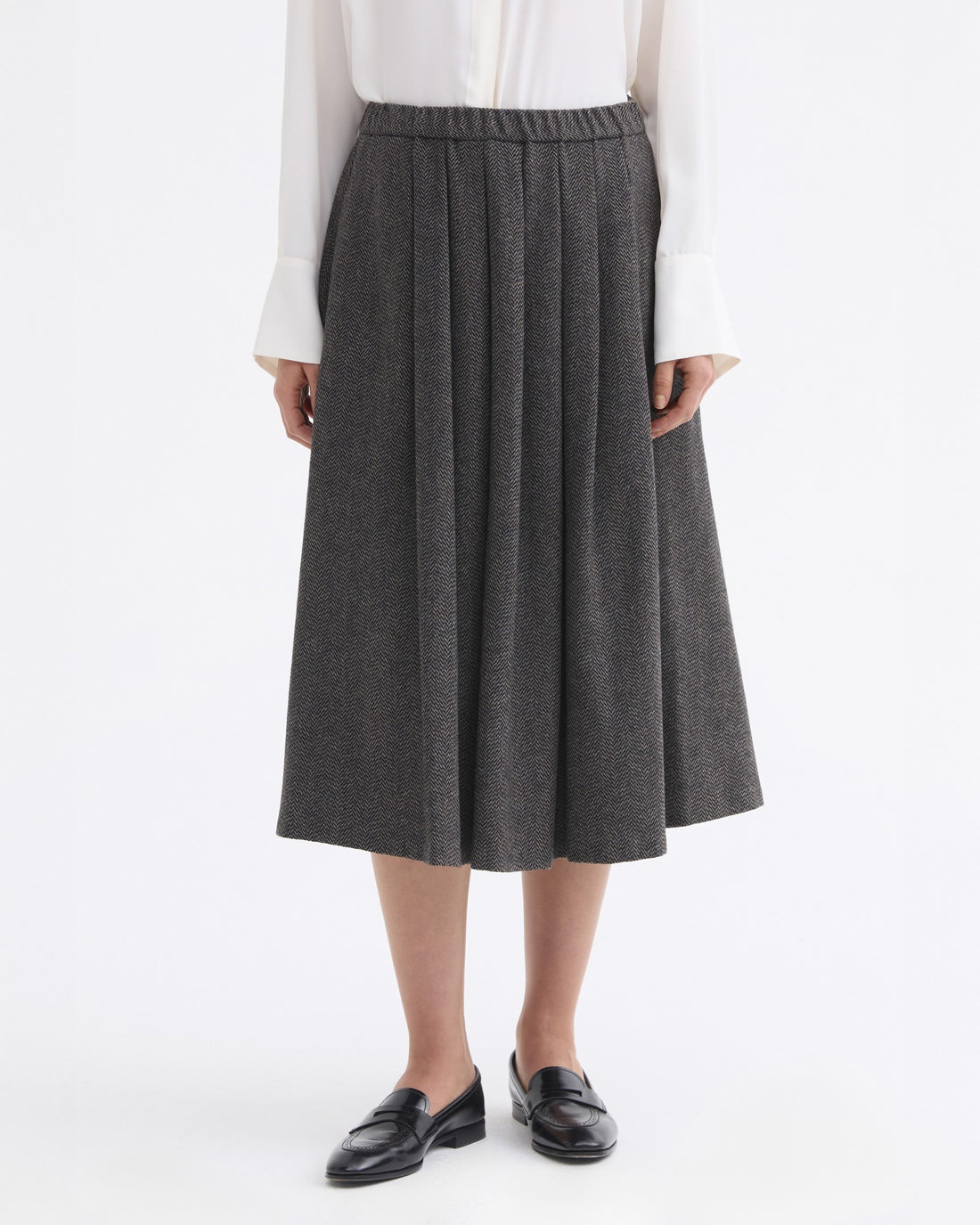 Herringbone Wool Skirt - Dark Grey