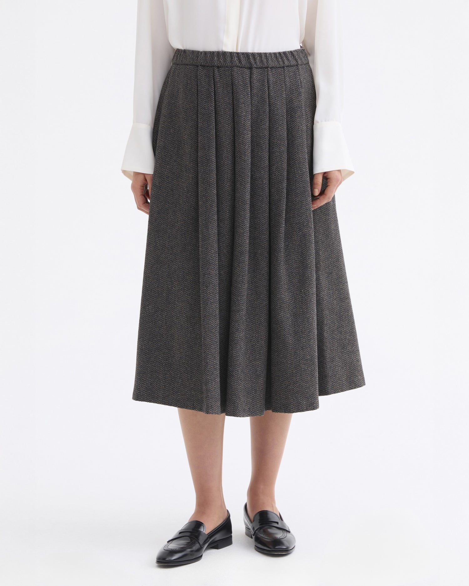 Herringbone Wool Skirt - Dark Grey