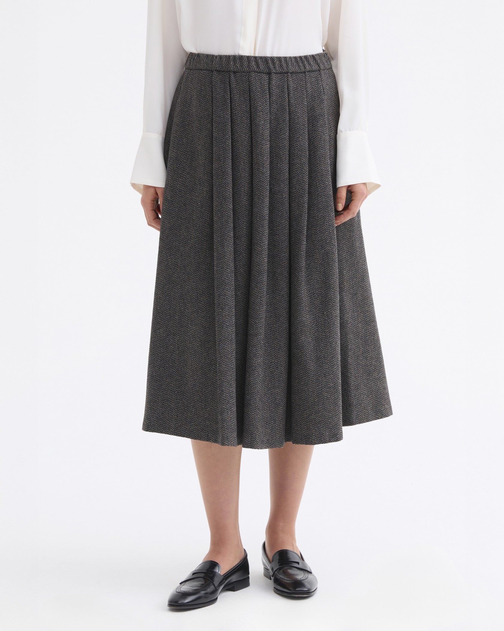 Herringbone Wool Skirt - Dark Grey