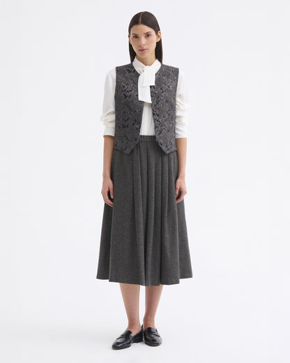Herringbone Wool Skirt - Dark Grey