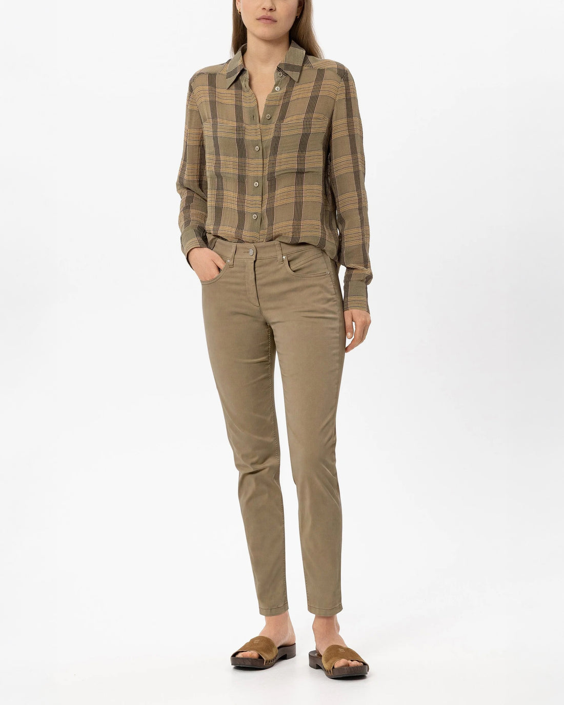 High Stretch Coloured Denim Trousers- Sable