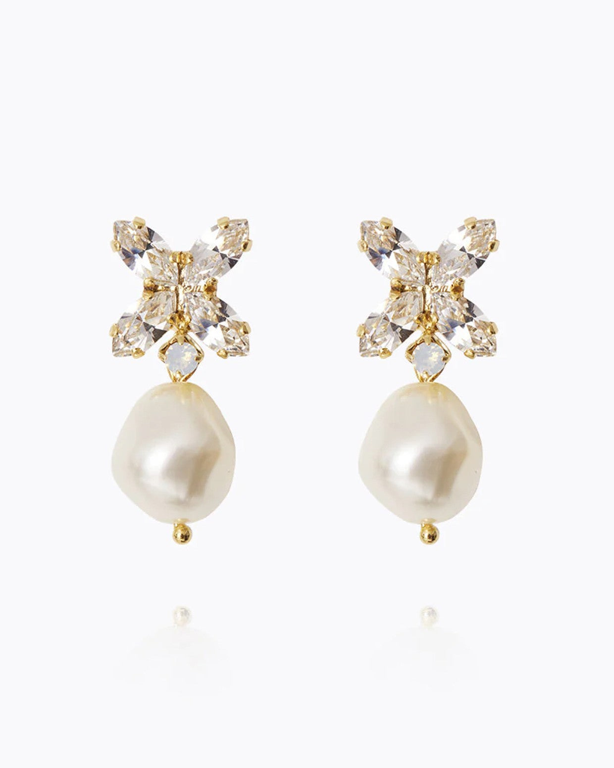 Honey Bee Earrings Gold - Pearl / Crystal