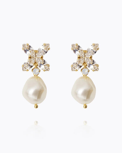 Honey Bee Earrings Gold - Pearl / Crystal