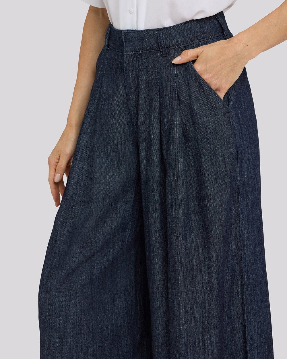 High Rise Giselle Pleated Wide Leg Ankle - Dark Indigo