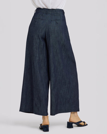 High Rise Giselle Pleated Wide Leg Ankle - Dark Indigo