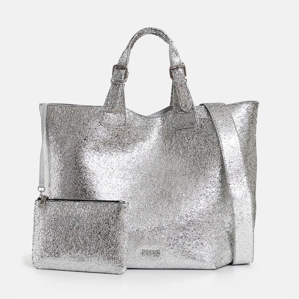 Hurry Faux Leather Shopper - Silver