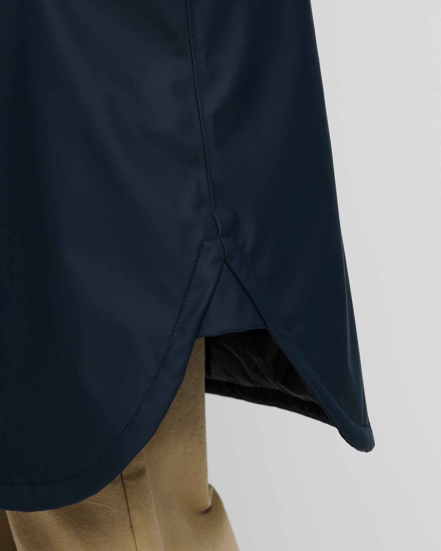 Pu Curved Hem Long Coat - Ice Navy