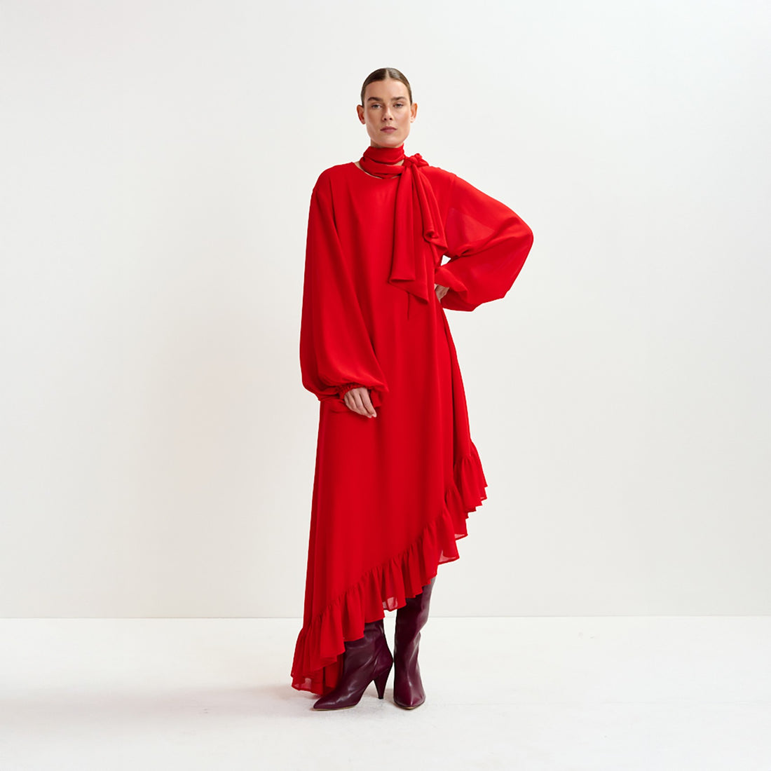 Iflower Pussy Bow Tie Dress - Santa Claus