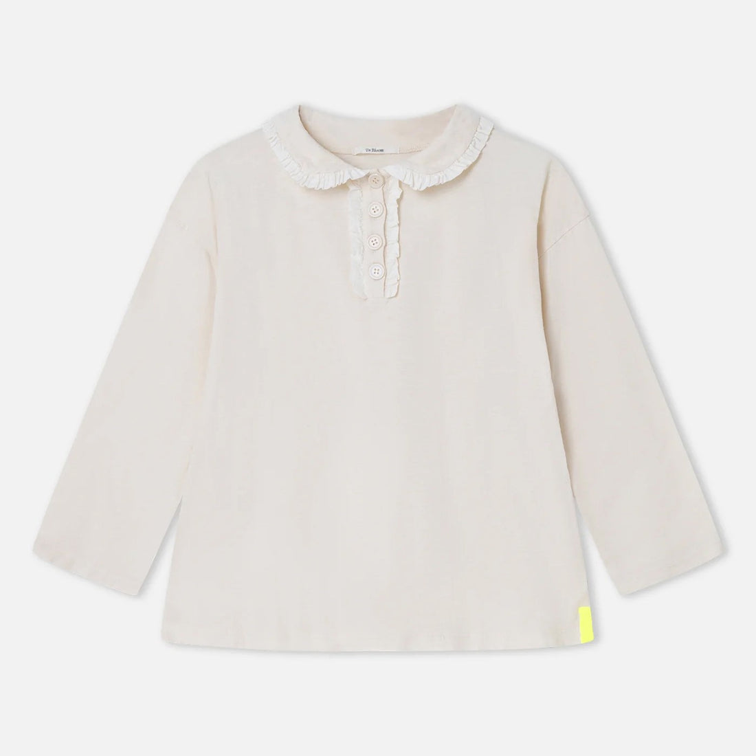 Crush Jersey Frill Long Sleeve Top - Off White