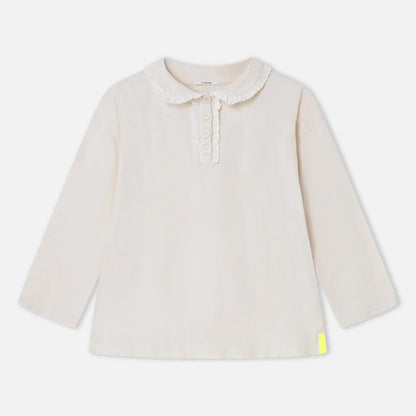 Crush Jersey Frill Long Sleeve Top - Off White