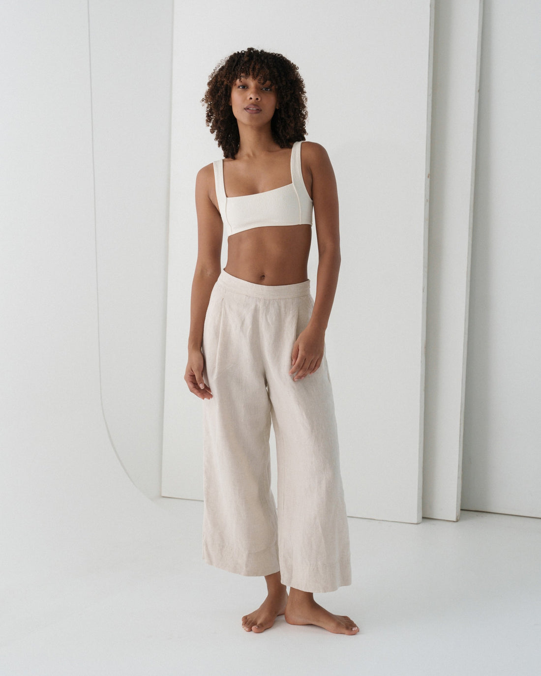 Ivy Linen Crop Pants - Oatmeal