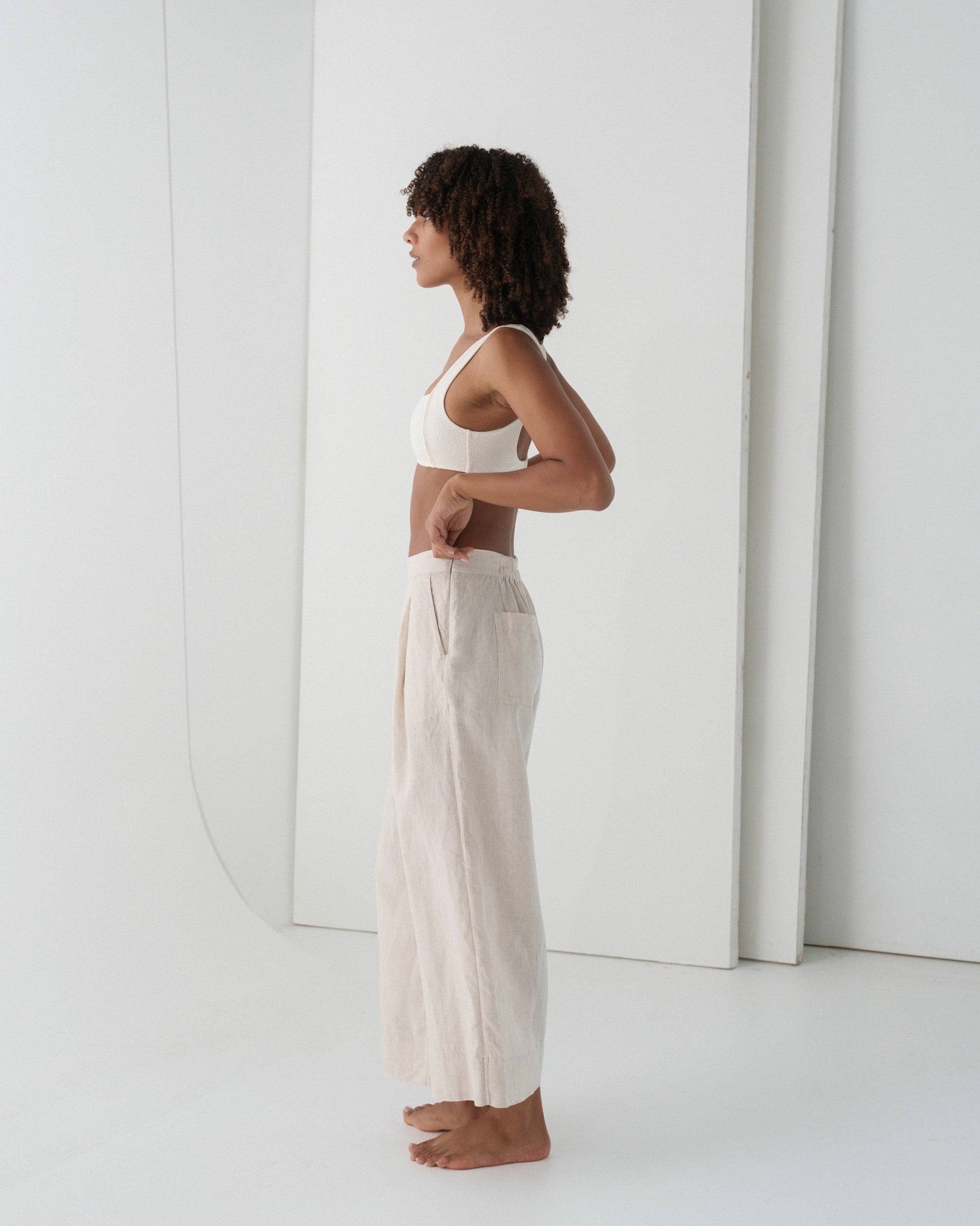 Ivy Linen Crop Pants - Oatmeal