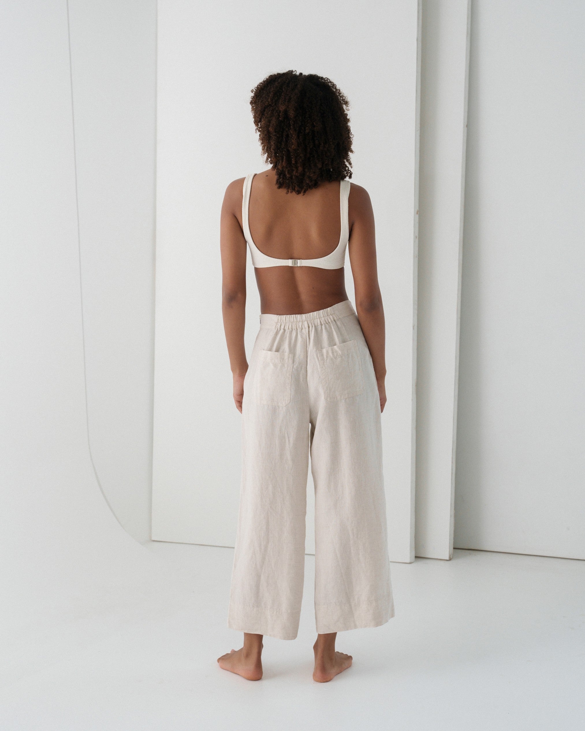 Ivy Linen Crop Pants - Oatmeal