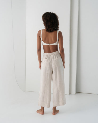 Ivy Linen Crop Pants - Oatmeal