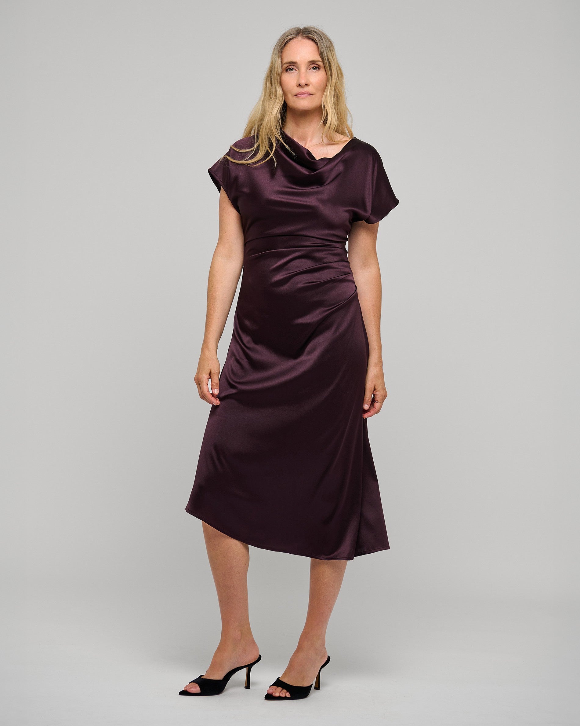 Jacinta Dress With Pleat Detail - Berry Wine