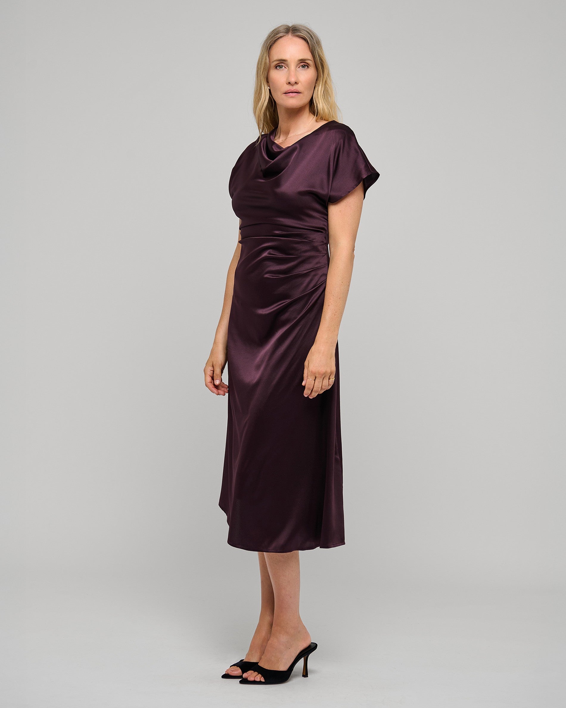 Jacinta Dress With Pleat Detail - Berry Wine