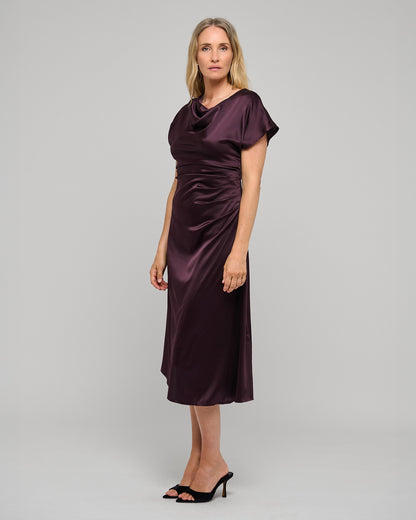Jacinta Dress With Pleat Detail - Berry Wine