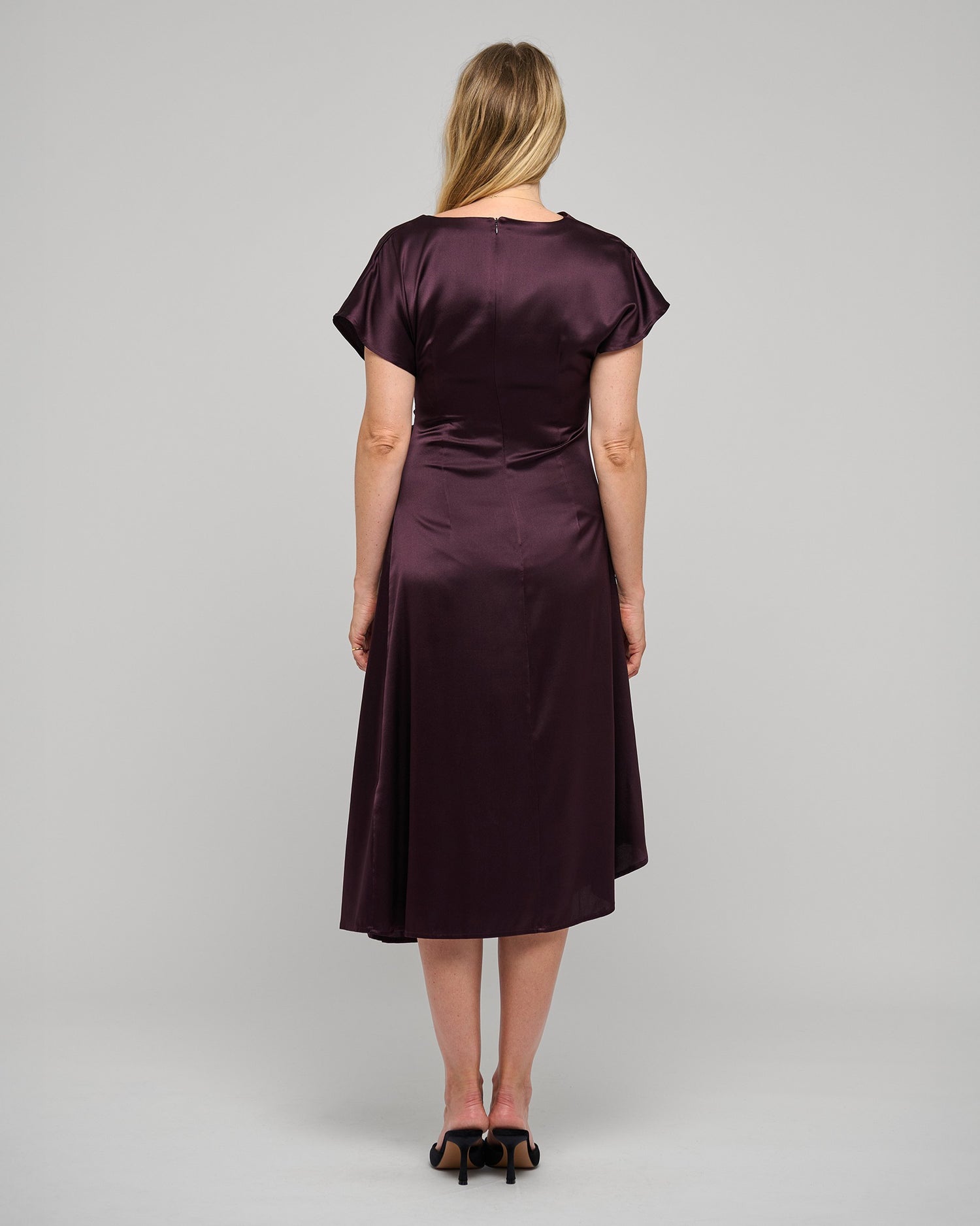 Jacinta Dress With Pleat Detail - Berry Wine
