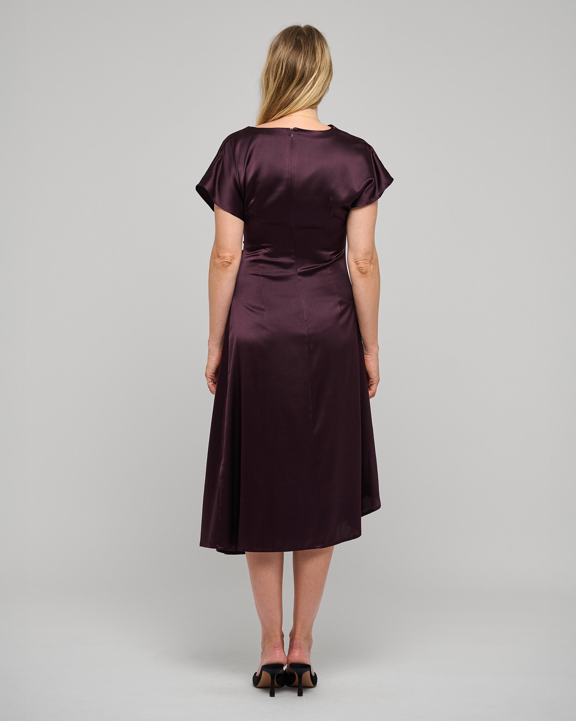 Jacinta Dress With Pleat Detail - Berry Wine