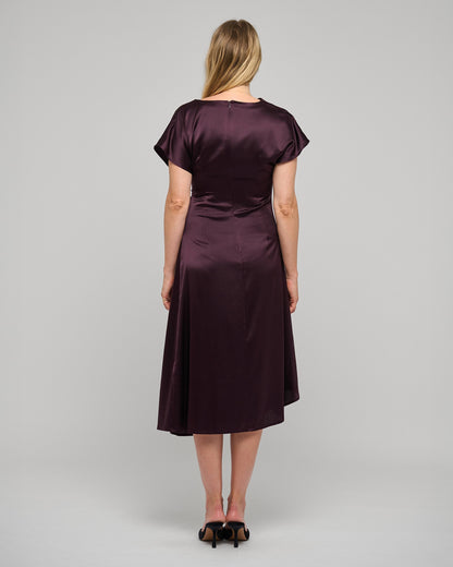 Jacinta Dress With Pleat Detail - Berry Wine