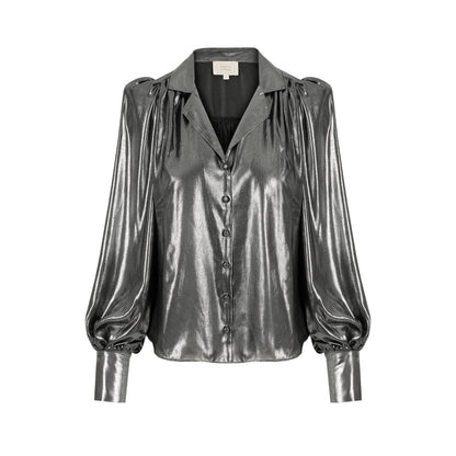 Jaz Collared Blouse - Silver Lame