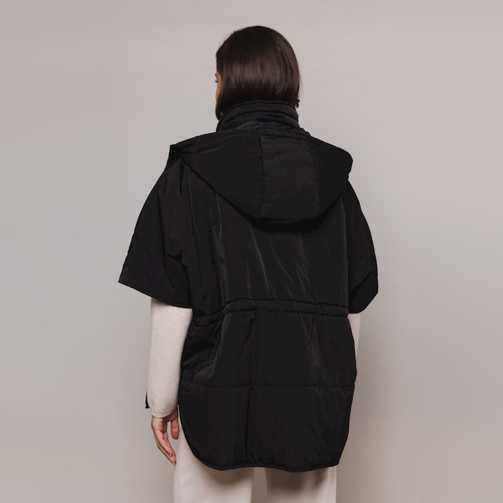 Judi Quilted Cape With Hood - Black