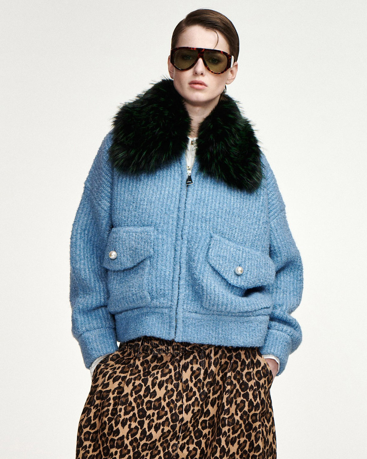 Kanada Knitted Jacket With Faux Fur - Azure Affair