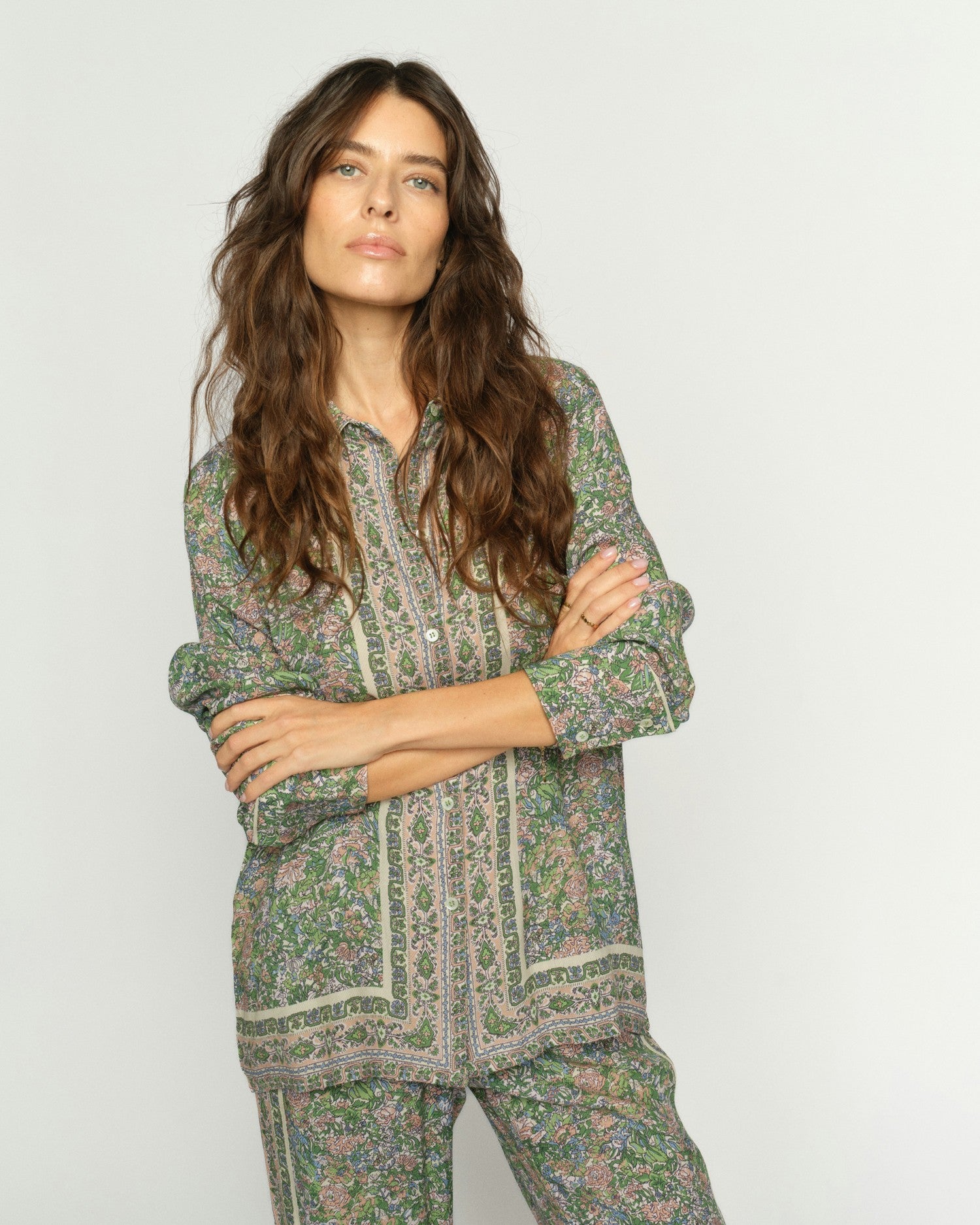 Kana Flowish Orchid Shirt - Turf Green