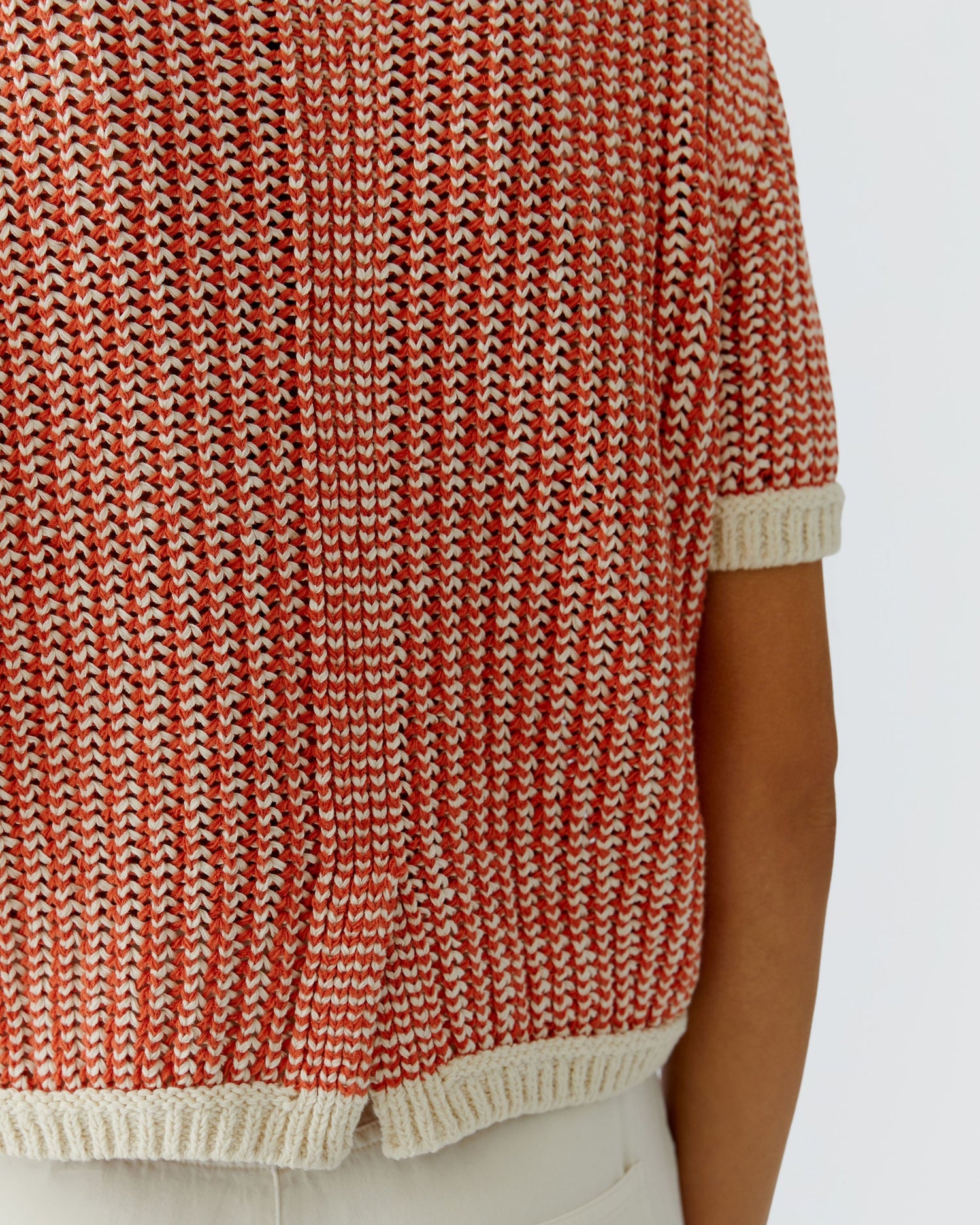 Knitted Jumper Contrast Trim - Orange