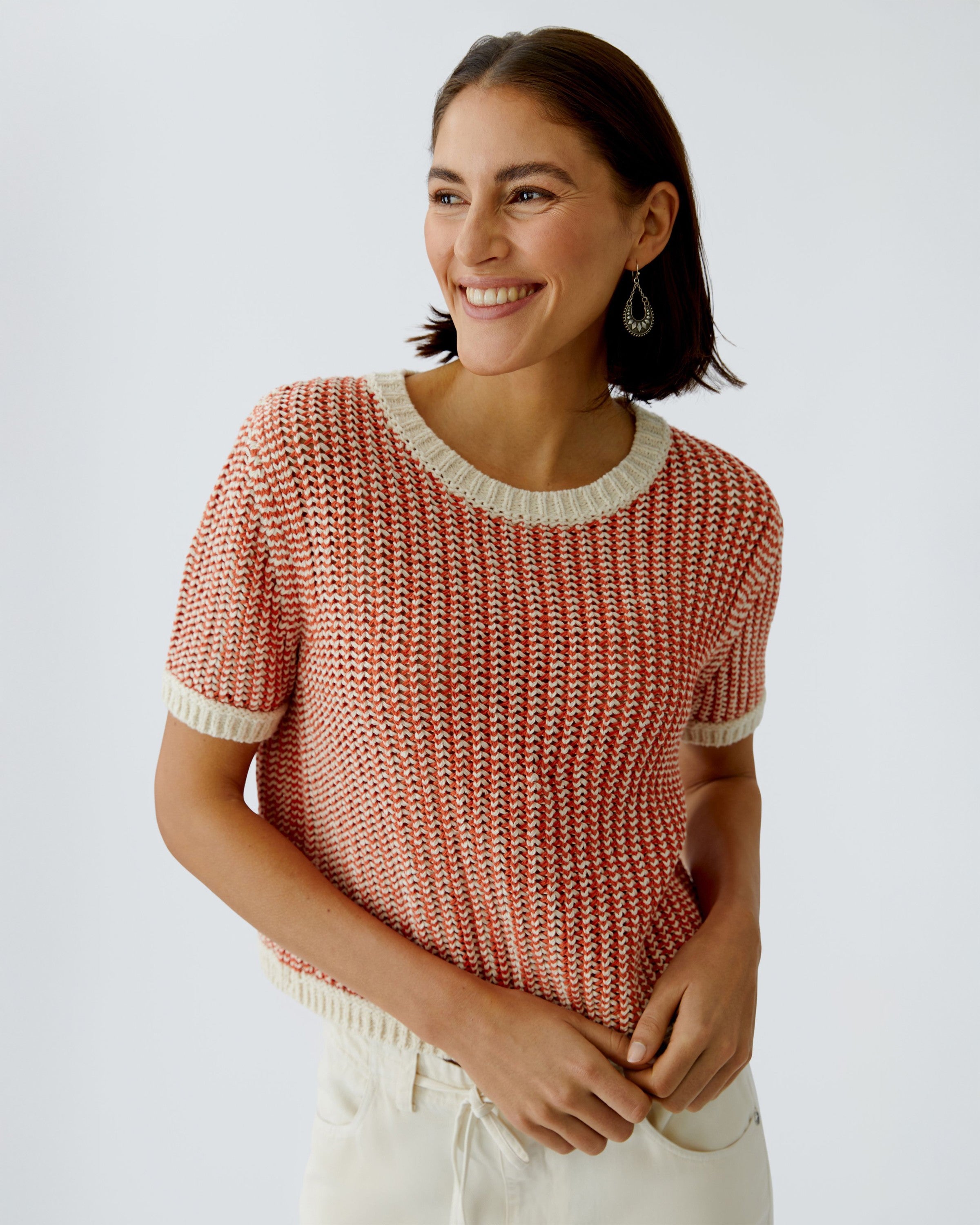 Knitted Jumper Contrast Trim - Orange