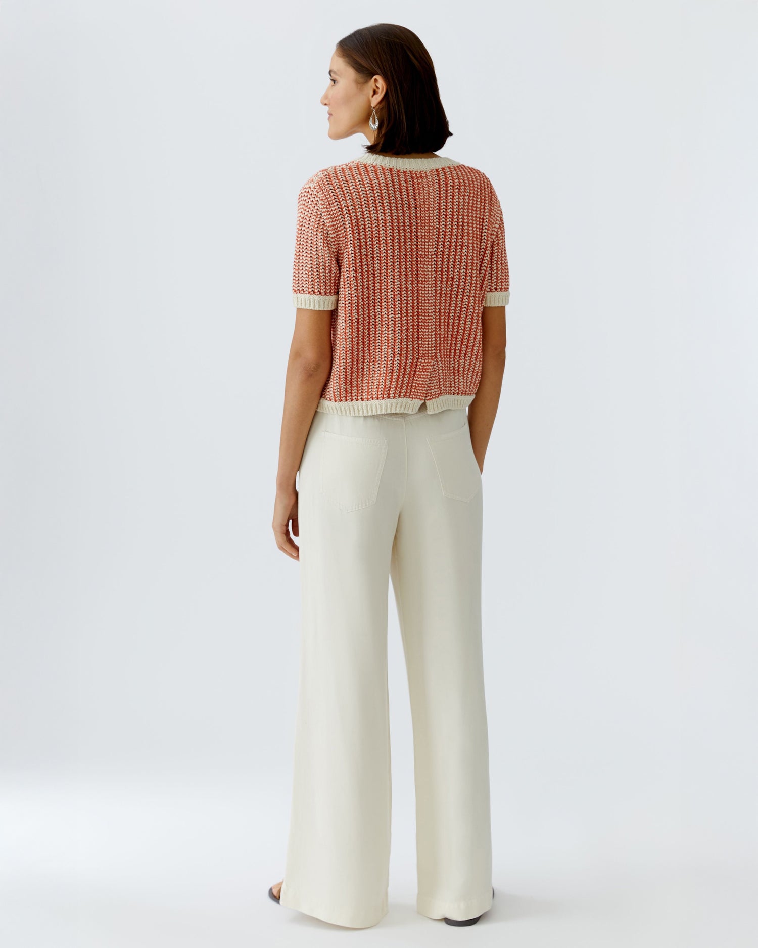 Knitted Jumper Contrast Trim - Orange