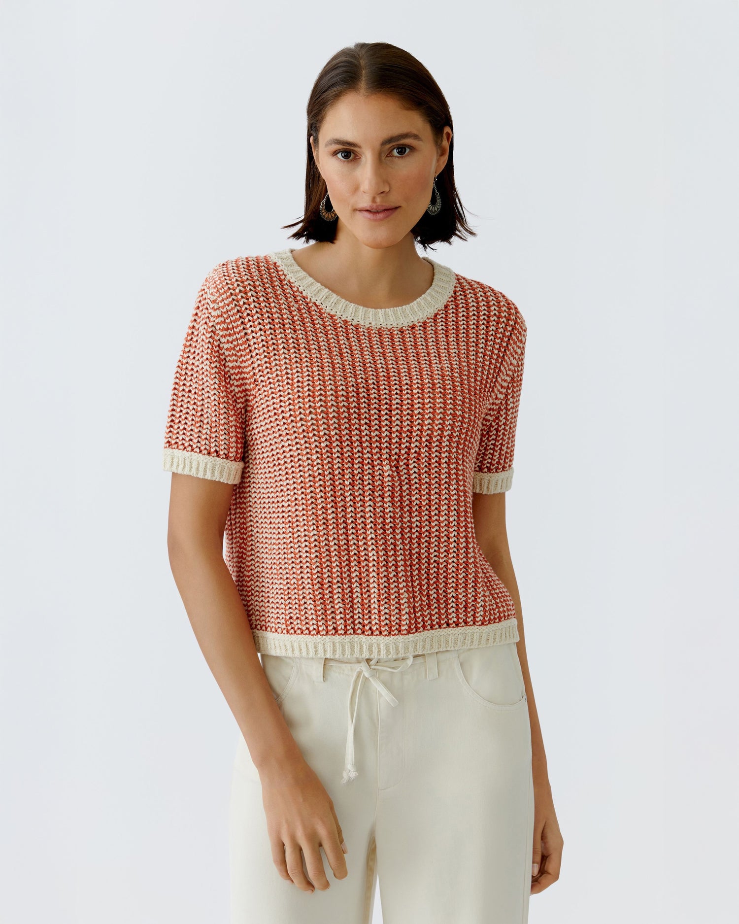 Knitted Jumper Contrast Trim - Orange
