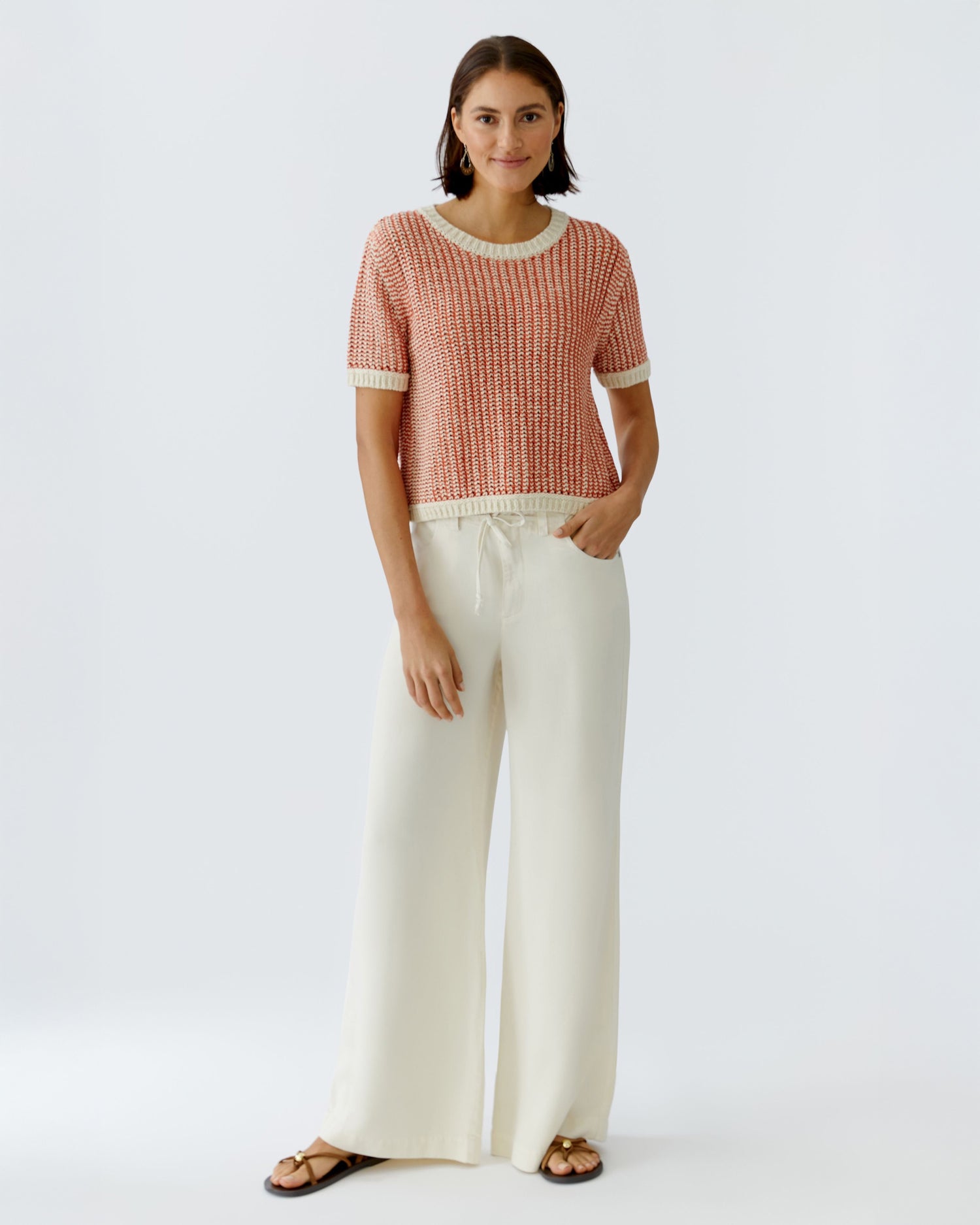 Knitted Jumper Contrast Trim - Orange