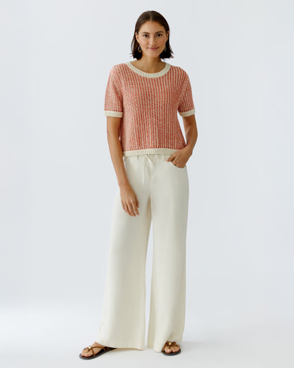 Knitted Jumper Contrast Trim - Orange