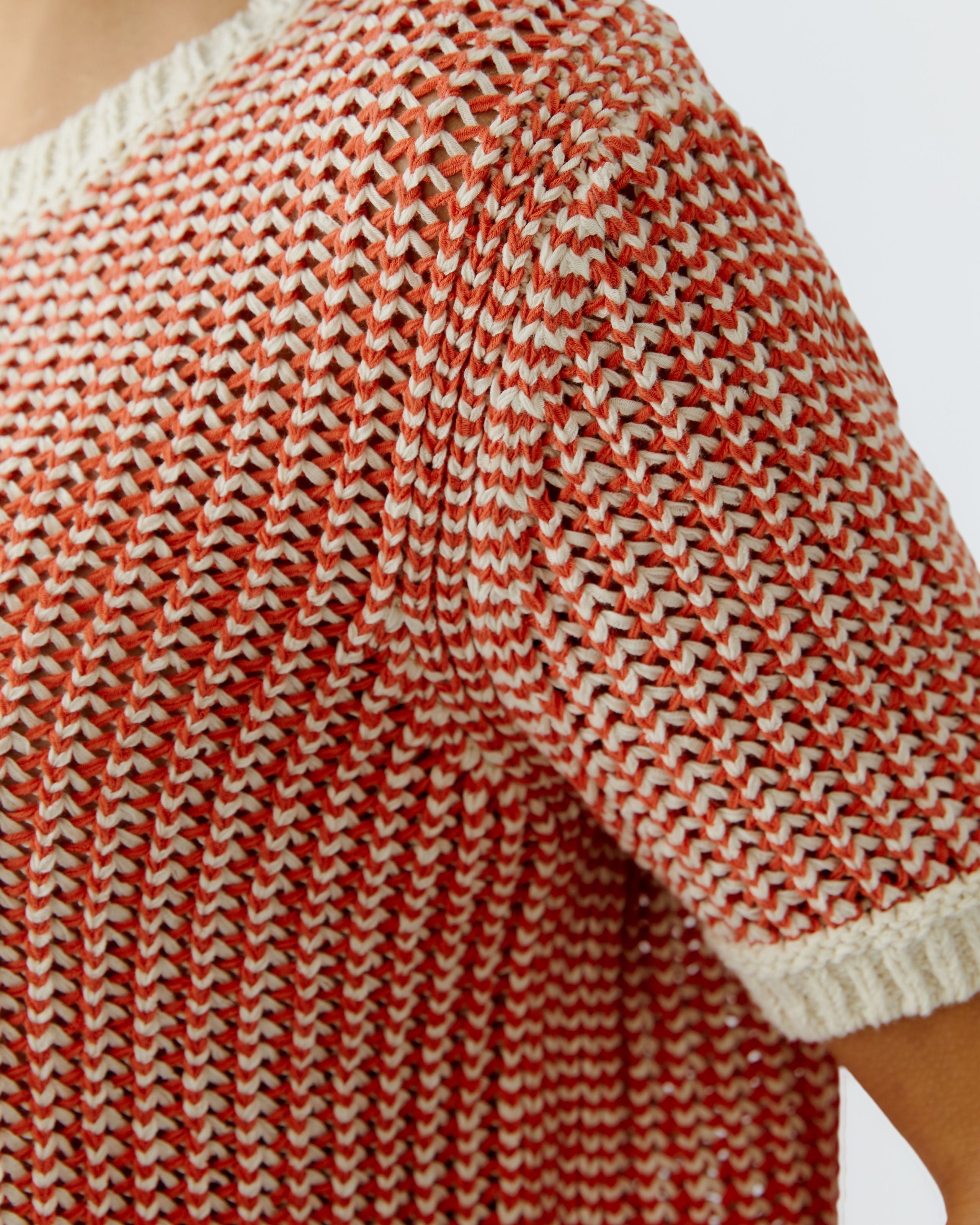 Knitted Jumper Contrast Trim - Orange