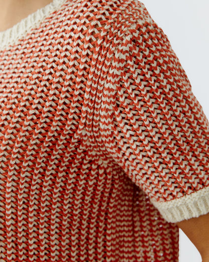 Knitted Jumper Contrast Trim - Orange