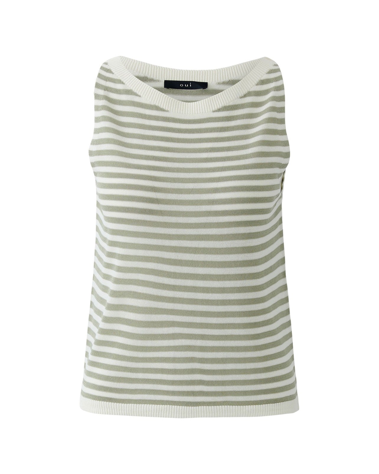 Knitted Tank Top - White Green Stripe