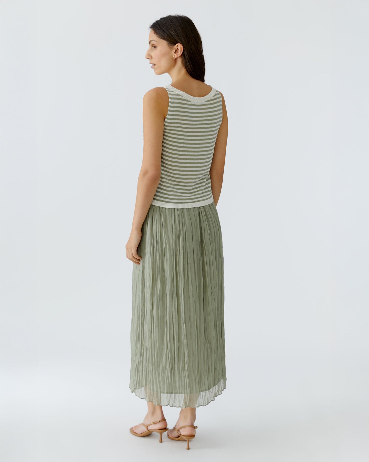 Knitted Tank Top - White Green Stripe
