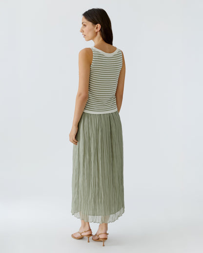 Knitted Tank Top - White Green Stripe