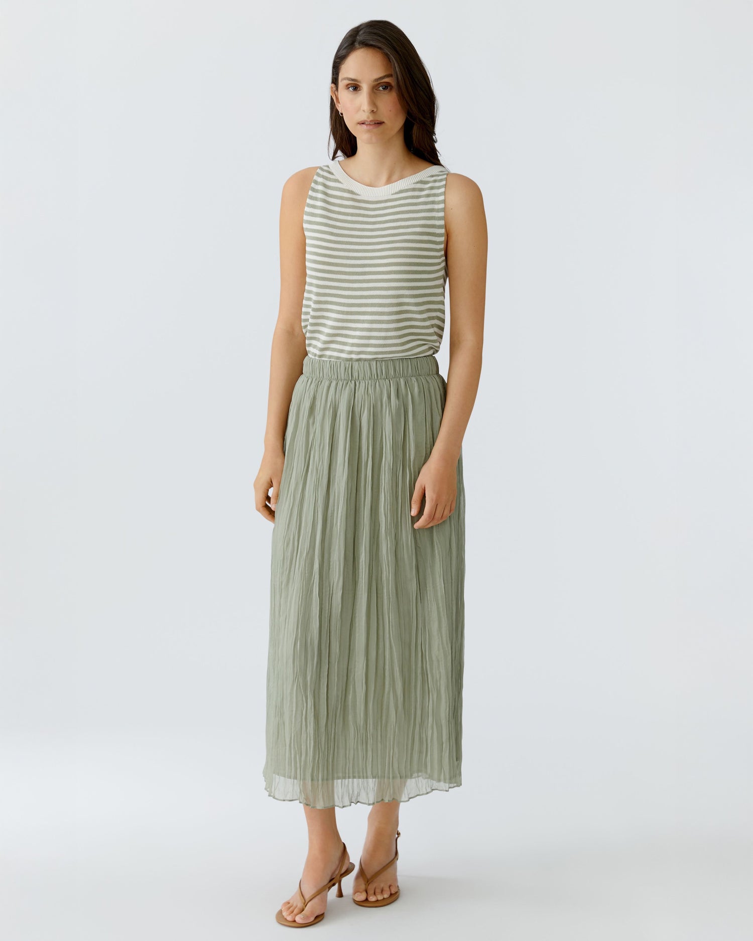 Knitted Tank Top - White Green Stripe
