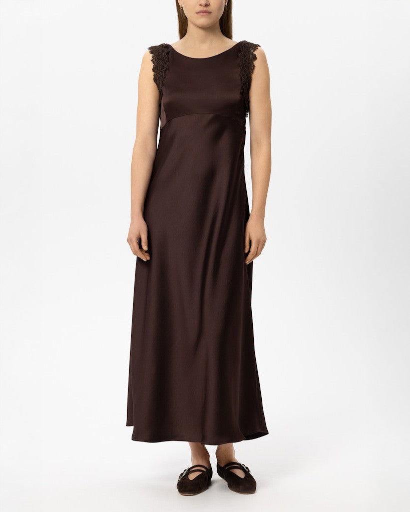 Lace Detail Satin Dress - Marone